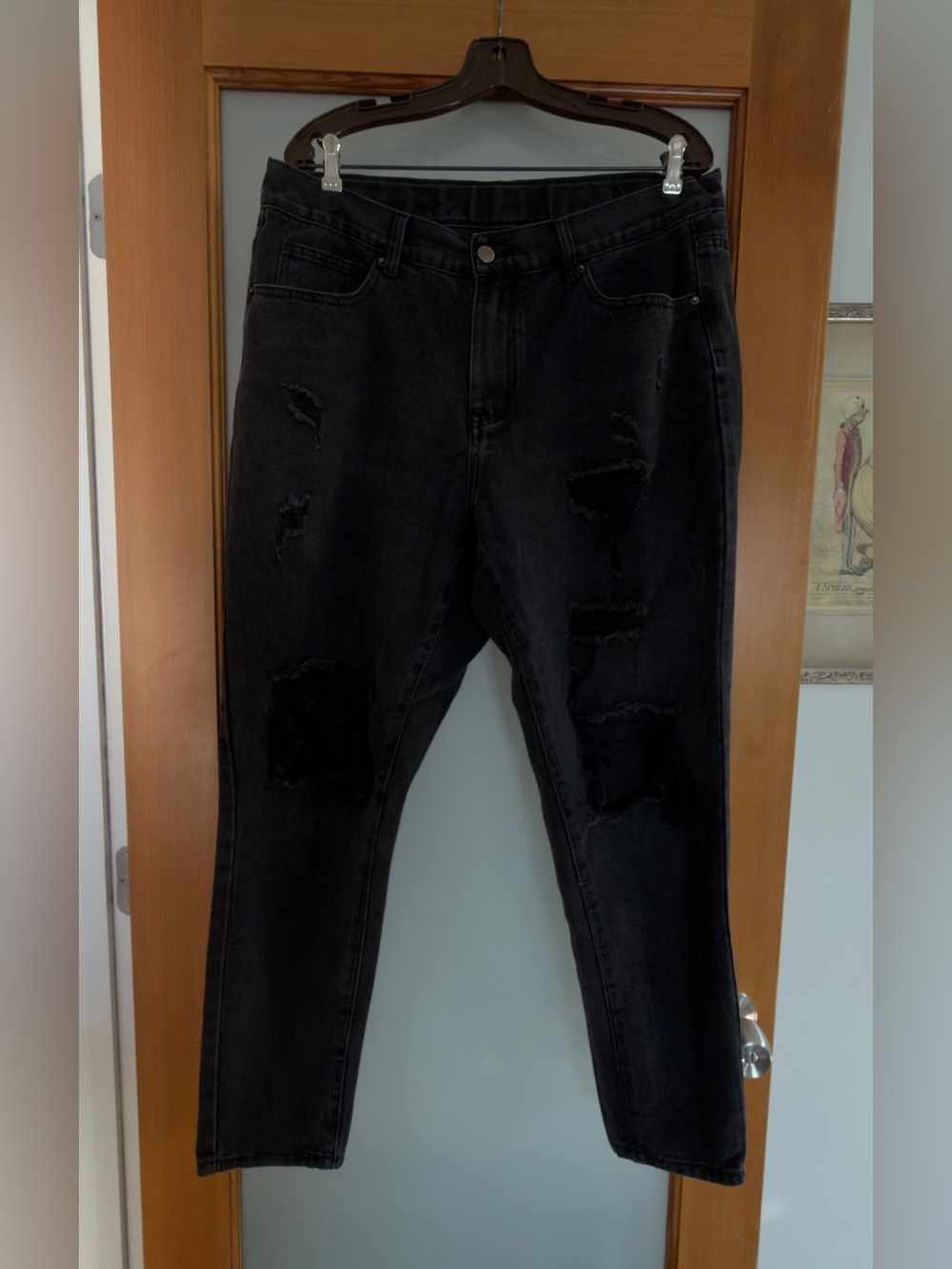 Black Denim Distressed Relaxed Fit Jeans